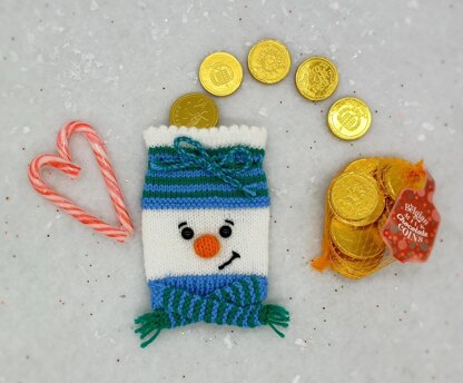 PDF Christmas DK Knitting Pattern Decoration Chocolate Coin Bags Gift Charity knit EASY Christmas Eve Box Robin Snowman Reindeer