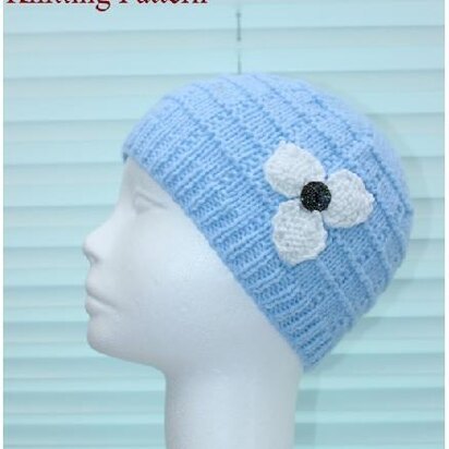 Knitting pattern ladies hat beanie with flower #426