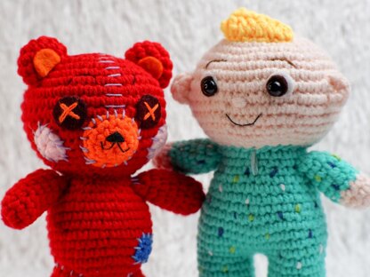 Cocomelon baby jj and red teddy amigurumi crochet doll pattern