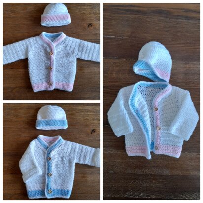 2-4-1 Reversible Baby Cardigan and Beanie Set