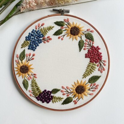 Sunflower Wreath Embroidery Pattern