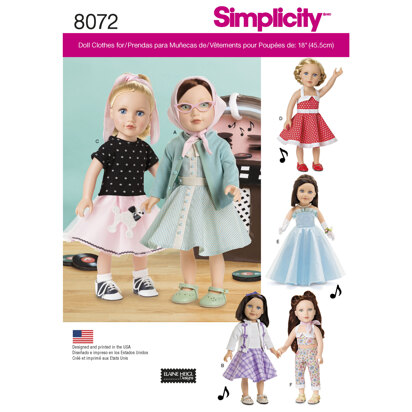 Simplicity Vintage Inspired 18in Doll Clothes 8072 - Paper Pattern, Size OS (ONE SIZE)