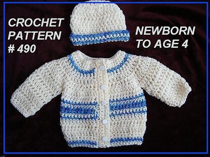 490 BABY CARDIGAN SWEATER AND HAT