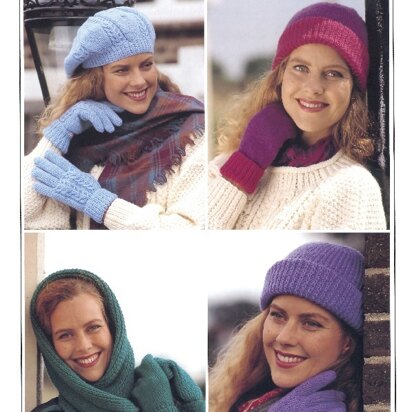 Ladies Hats, Mittens, Hooded Scarf in Wendy Merino DK - 4008