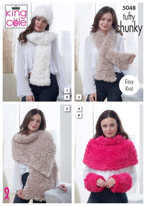 Scarf, Wrap, Thread Through Scarf, Shoulder Cover, Hat & Wrist Warmers in King Cole Tufty Chunky - 5048 - Downloadable PDF