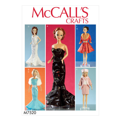 McCall's Gowns Stole Dresses Coats and Hat for 11« Doll M7520 - Paper Pattern Size One Size Only