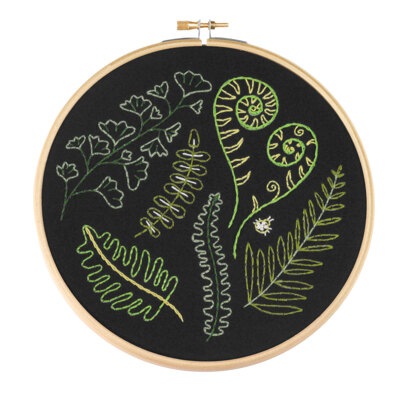 Hawthorn Handmade Forest Ferns Black Printed Embroidery Kit