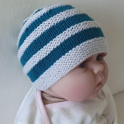 Danny - Babies 4ply striped ridged beanie