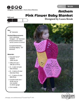 Pink Flower Baby Blanket in Cascade Yarns Anthem - W630 - Downloadable PDF