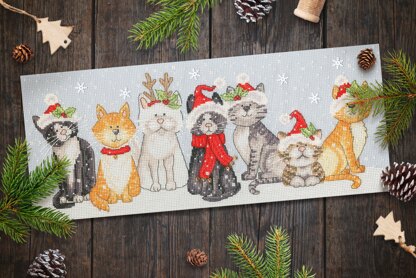 Bothy Threads Festive Felines Cross Stitch Kit - 39 x 16cm