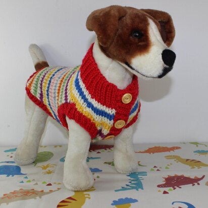 Dog Chunky Stripe Button Up Coat - knitting pattern