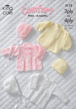 Jacket, Coat, Bonnet and Hat in King Cole Comfort 3 Ply / 4 Ply - 3113