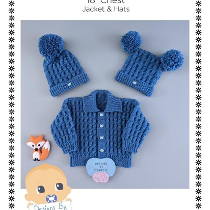 Dave Baby Jacket & hats knitting pattern 18" chest