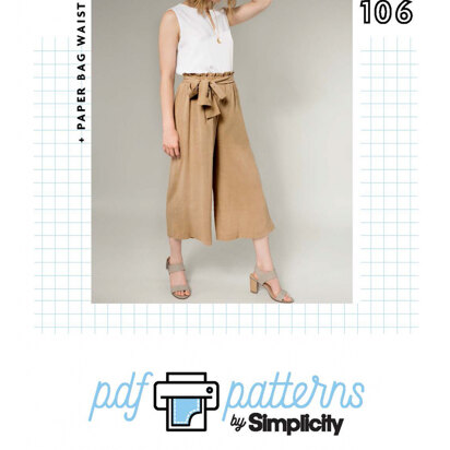 Simplicity Misses Paper Bag Waist Wide Pants SP106 - Downloadable PDF