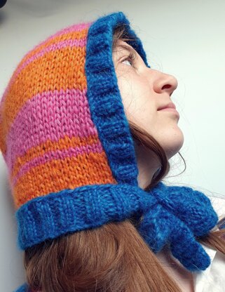 Stripe Hood/Bonnet with tie