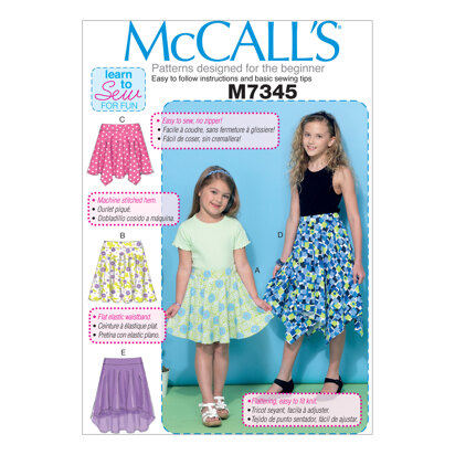 McCall's Children's/Girls' Straight, Handkerchief, or High-Low Hem Skirts M7345 - Sewing Pattern