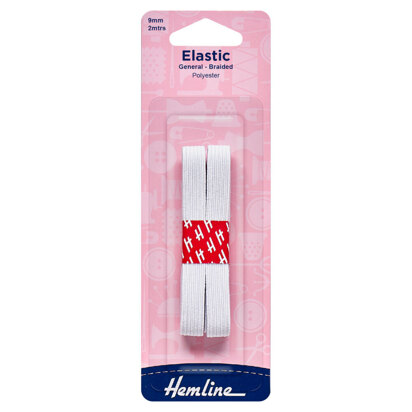 Hemline General Purpose Braided Elastic: 2m x 9mm: White