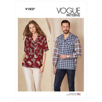 Vogue Unisex Shirts V1827 - Paper Pattern, Size S-M-L-XL-XXL