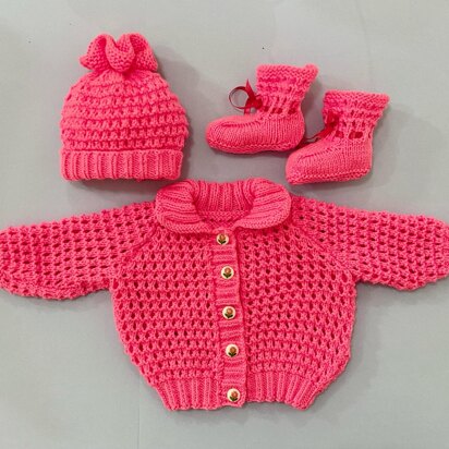 Easy Lace Baby Cardigan, Hat and Booties