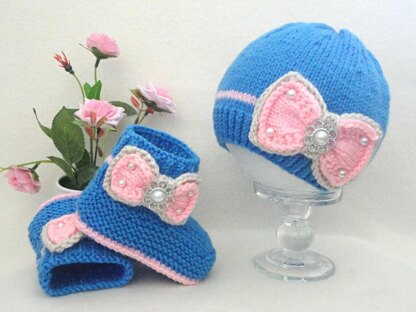 Pattern Newborn Baby Girl Baby Shoes and Beanie