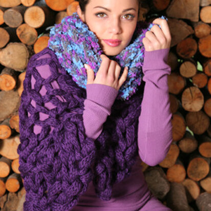 Chunky Cable Knit Aran Scarf - Damson