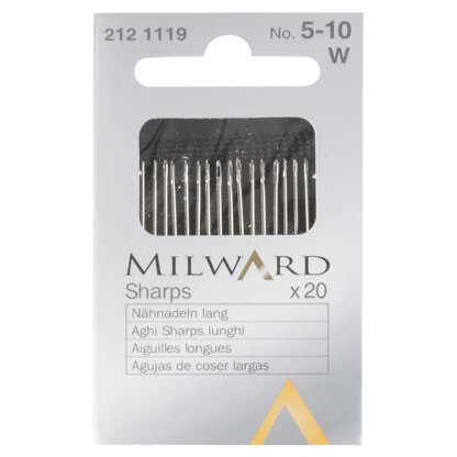 Milward Hand Sewing Needles - Sharps - Nos.5-10 - 20 Pieces