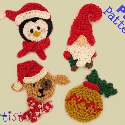 Christmas set 6 crochet applique pattern