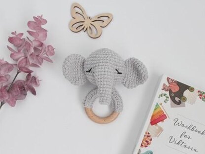 Elephant crochet pattern baby rattle Amigurumi baby teether toy
