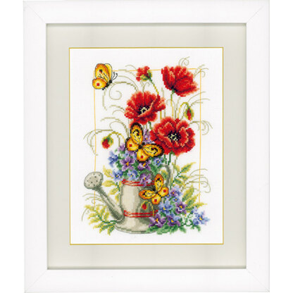 Vervaco Watering Can With Flowers Cross Stitch Kit - 19cm x 25cm