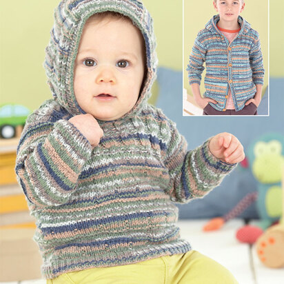 Hooded Sweater & Jacket in Sirdar Snuggly Baby Crofter DK - 4574 - Downloadable PDF