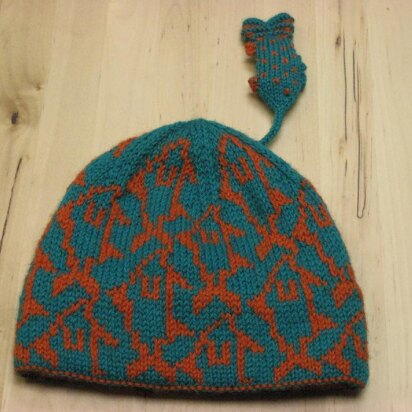 All Over Fish Hat with mini-fish tassels - knitting pattern