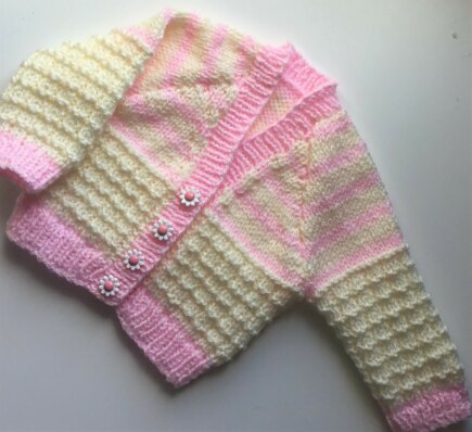 Pink and cream waffle stitch cardigan #3