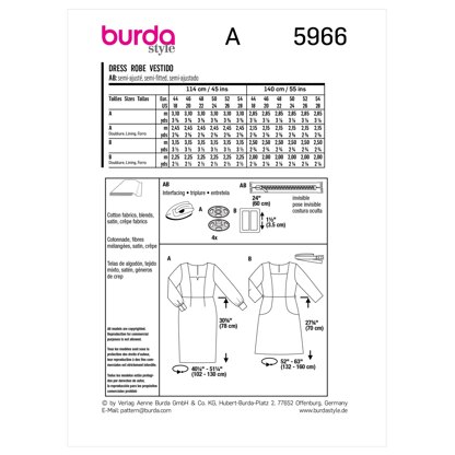 Burda Style Misses' Square Neck Dress with Panel Seams B5966 - Sewing Pattern