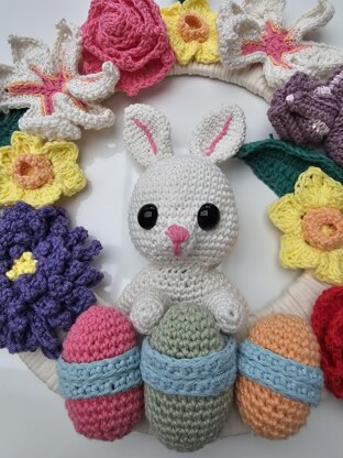 Easter Wreath, Bunny and Flowers