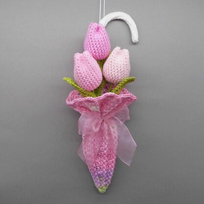 Spring door decor tulips in umbrella