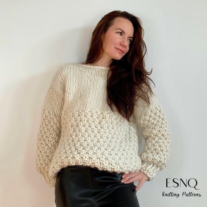 Chunky sweater Frosty in Moss stitch (cm) Knitting pattern by