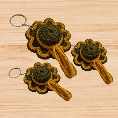 A crochet mini hat keychain