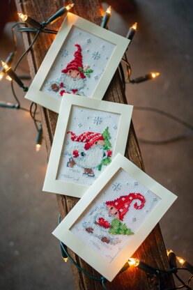 Vervaco Christmas Gnomes Set Of 3 Greeting Card Cross Stitch Kit - 10,5 x 15 cm
