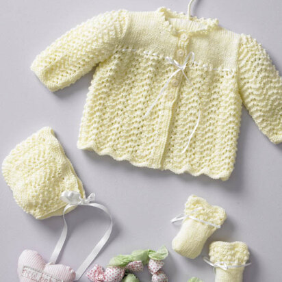 Jacket Bonnet & Mitts Babies Set in Peter pan 4ply - 1068