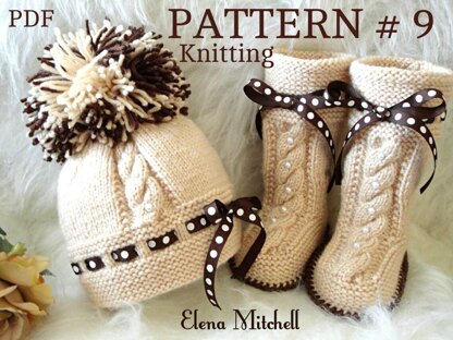 Pattern Knitting Baby Set Babies Newborn Shoes and Hat