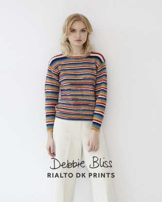 "Striped Ribbed Sweater" - Sweater Knitting Pattern For Women in Debbie Bliss Rialto DK Prints