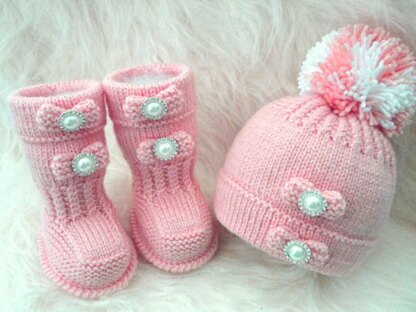 Knitting PATTERN Baby Shoes Baby Hat Pompom