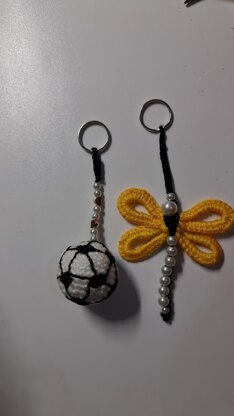 Crochet Football & Dragonfly key chain