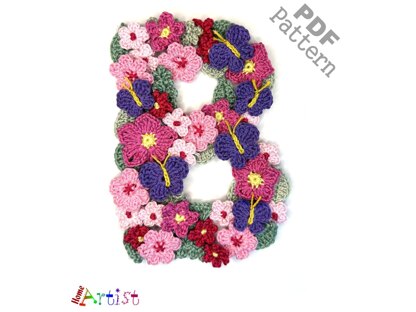 Flowers letter B crochet applique pattern