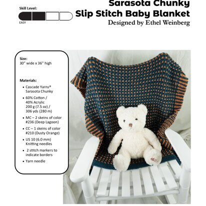 Slip Stitch Baby Blanket in Cascade Yarns Sarasota Chunky - C354 - Downloadable PDF