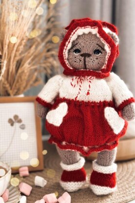 Teddy Bear Outfit Knitting Pattern – Little Heart Outfit PDF (25–30 cm)