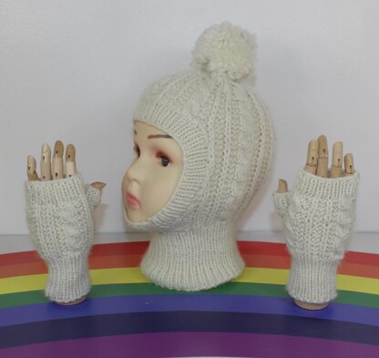 Toddler & Child Aran Cable Balaclava & Fingerless Gloves