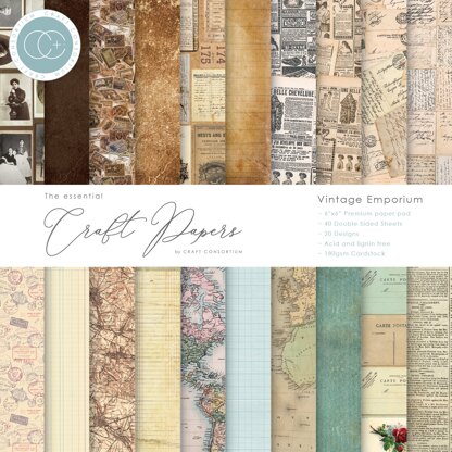 Craft Consortium Double-Sided Paper Pad 6"X6" 40/Pkg - Vintage Emporium, 20 Designs