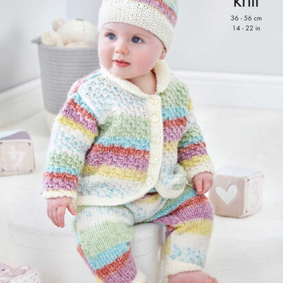 Onesie, Cardigan, Trousers and Hats Knitted in King Cole Baby Splash DK - 5763 - Downloadable PDF