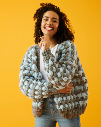 Bubble Stitch Cardigan - Free Knitting Pattern For Women in Paintbox Yarns Simply Super Chunky